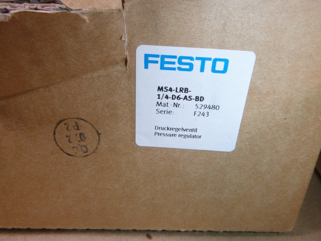 Festo MS4-LRB-1/4-D6-AS Pressure Regulator, 0.3 to 7 bar, G 1/4 Ports, W/ Gauge | Industrial MRO Replacement Parts, Manufacturing Machine Parts & Components, Heavy Equipment Parts Supplier