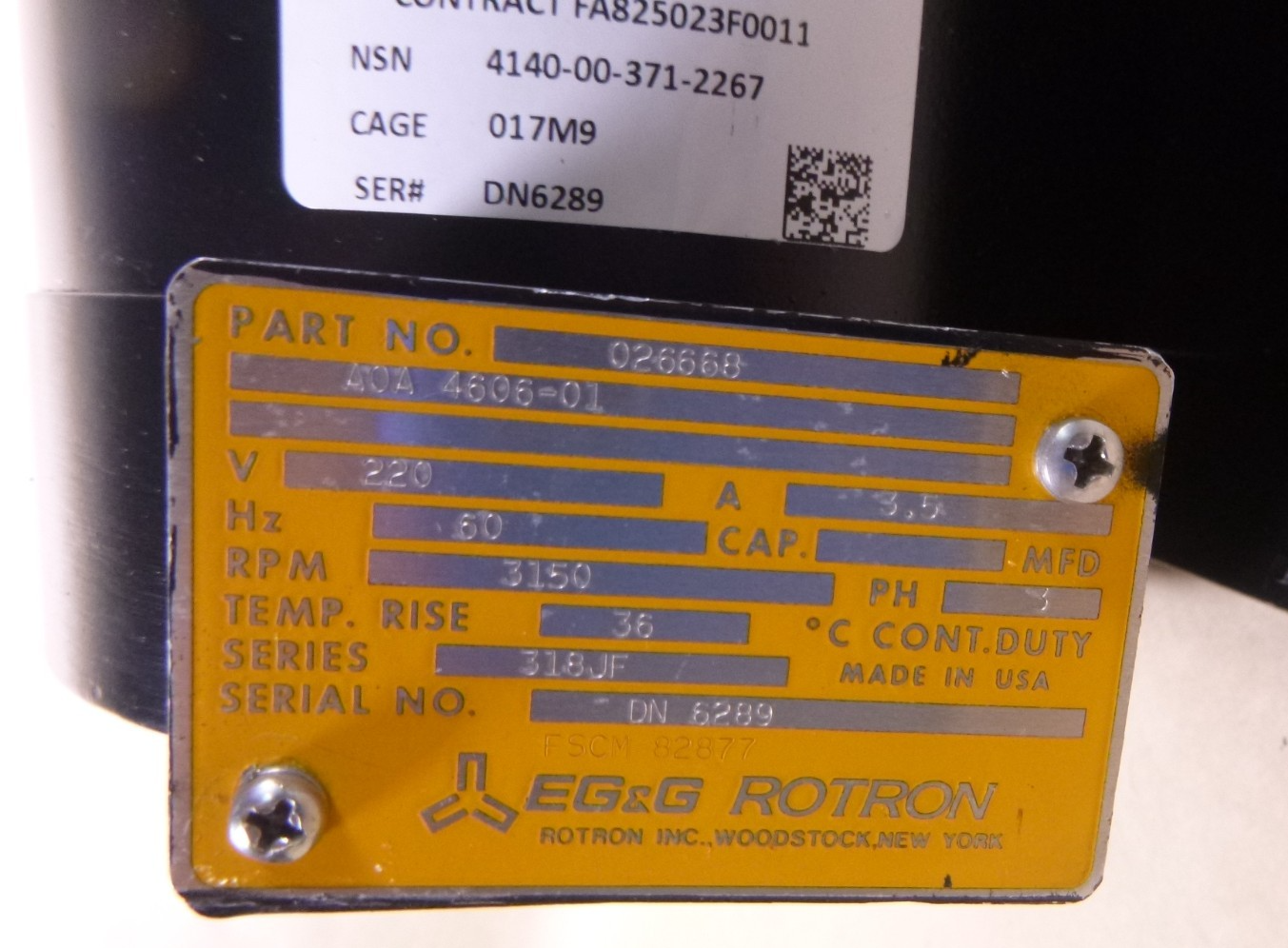 EG&amp;G Rotron A0A4604 Centrifugal Fan A0-A4606-01 026668 , 4140-00-371-2267