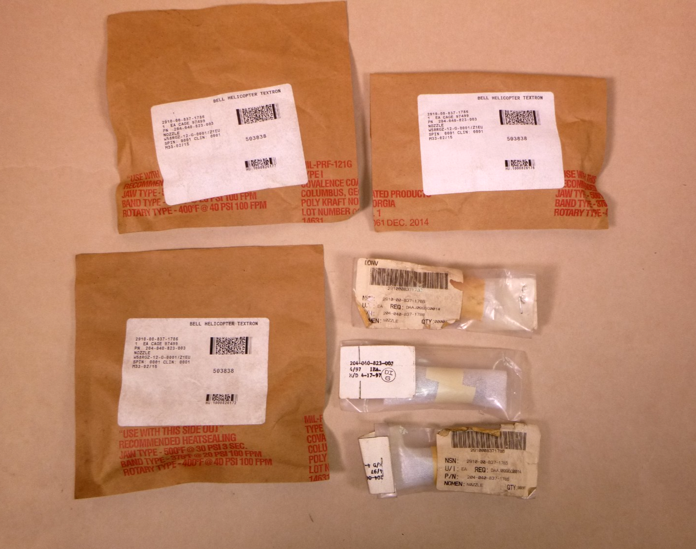 USGI Return Nozzle Valve 204-040-823-3, 2910-00-837-1786 (Lot of 6 Pcs)