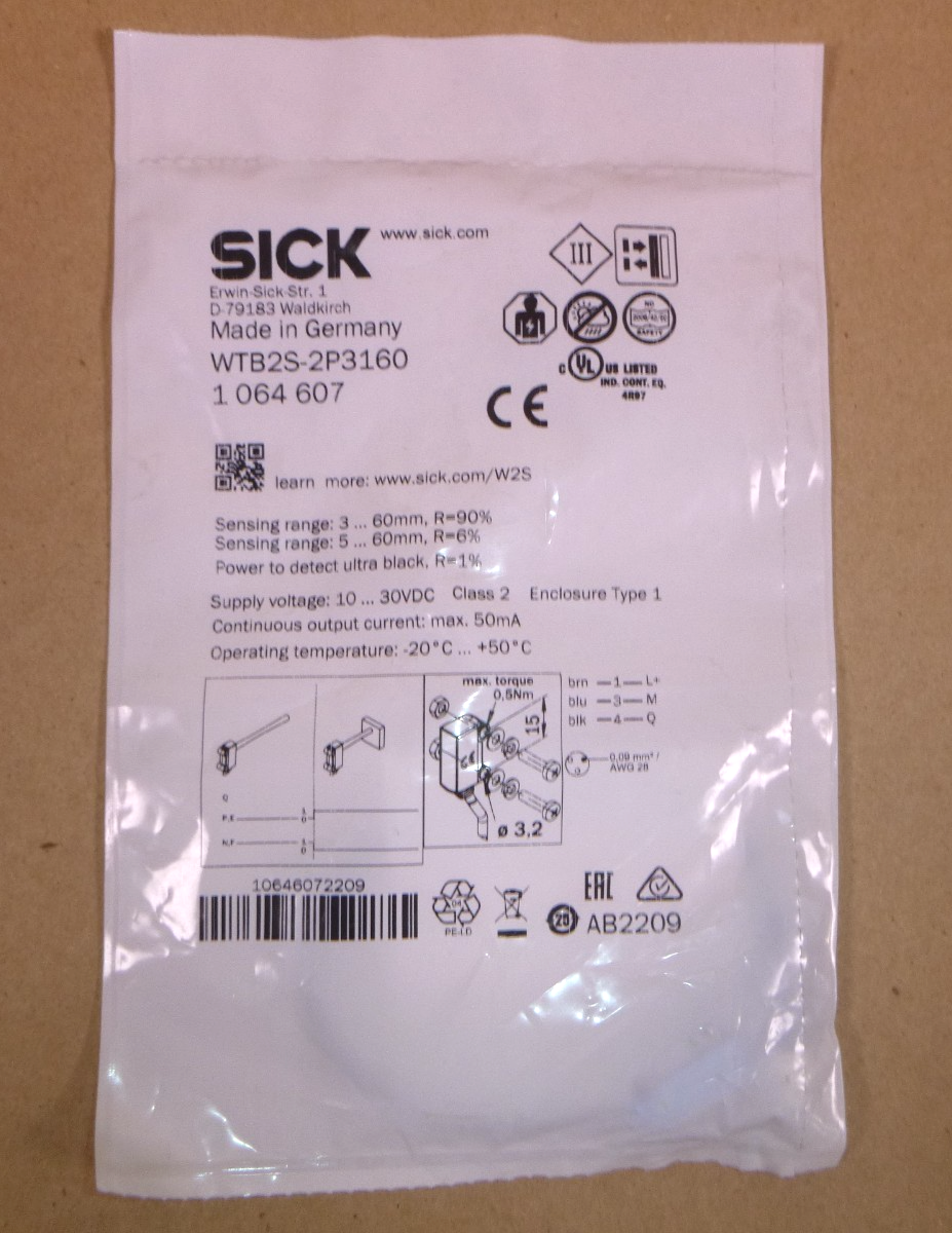 SICK WTB2S-2P3160 Proximity Sensor, 5 mm-60 mm, Red Light 1064607