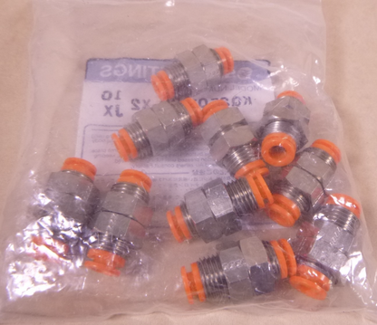 (10 Pack) SMC KQ2E07-00-X2 Push Tube End Fitting, Bulkhead Union, KQ2, 1/4"