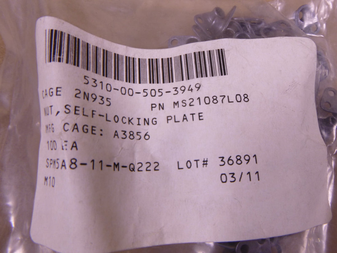 (140x) MS21087L08 , 8-32 x 3/16" Nutplate Nut A-286 , 5310-00-505-3949 | Industrial Replacement Nuts &amp; Bolts Distributor and Machinery Screws &amp; Fasteners Supply