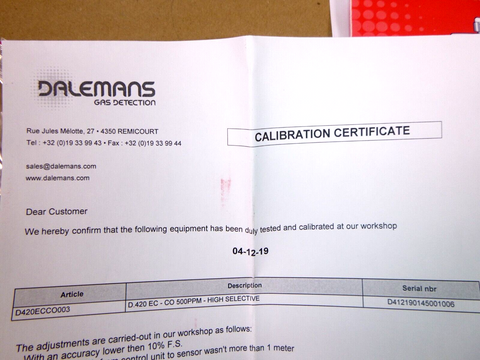 Dalemans D-Line Gas Detection D420 CO (Carbon Monixide) 0-500 ppm