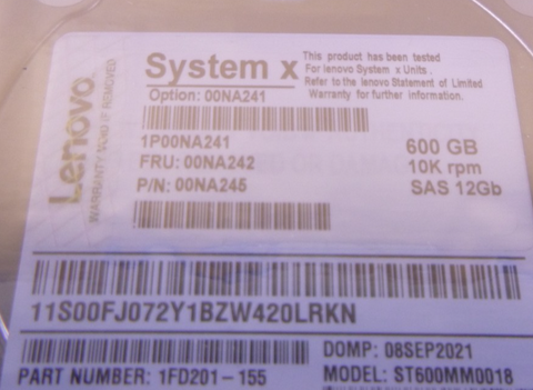USED 00NA242 Lenovo System X 600GB 12G SAS 10K 2.5" HARD DRIVE ST600MM0018 | Electrical MRO Replacement Parts & Components and Commercial Electrical Supplies Company