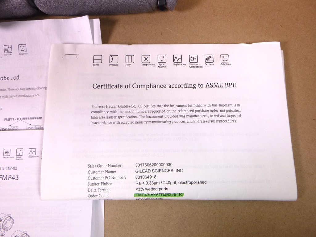 Endress + Hauser Levelflex M FMP43 Guided Radar Level Transmitter - Hygienic App | Electrical MRO Replacement Parts & Components and Commercial Electrical Supplies Company