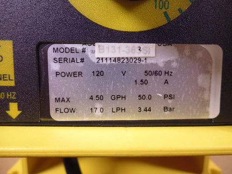 LMI B131-363SI Metering Pump B Series 120V , 4.5 GPH , 17.0 LPH , 50PSI , 1.5A