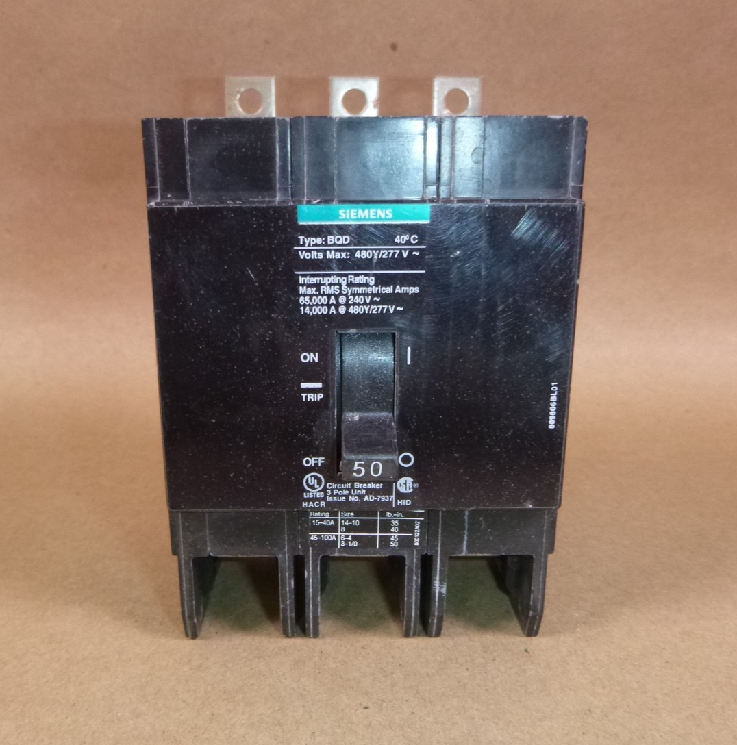 Siemens BQD350 50A 3-Pole Circuit Breaker 480/277V AC Bolt-On