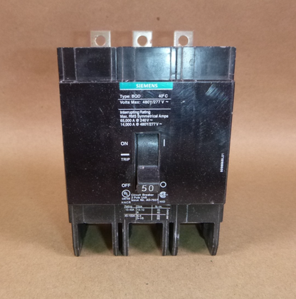 Siemens BQD350 50A 3-Pole Circuit Breaker 480/277V AC Bolt-On