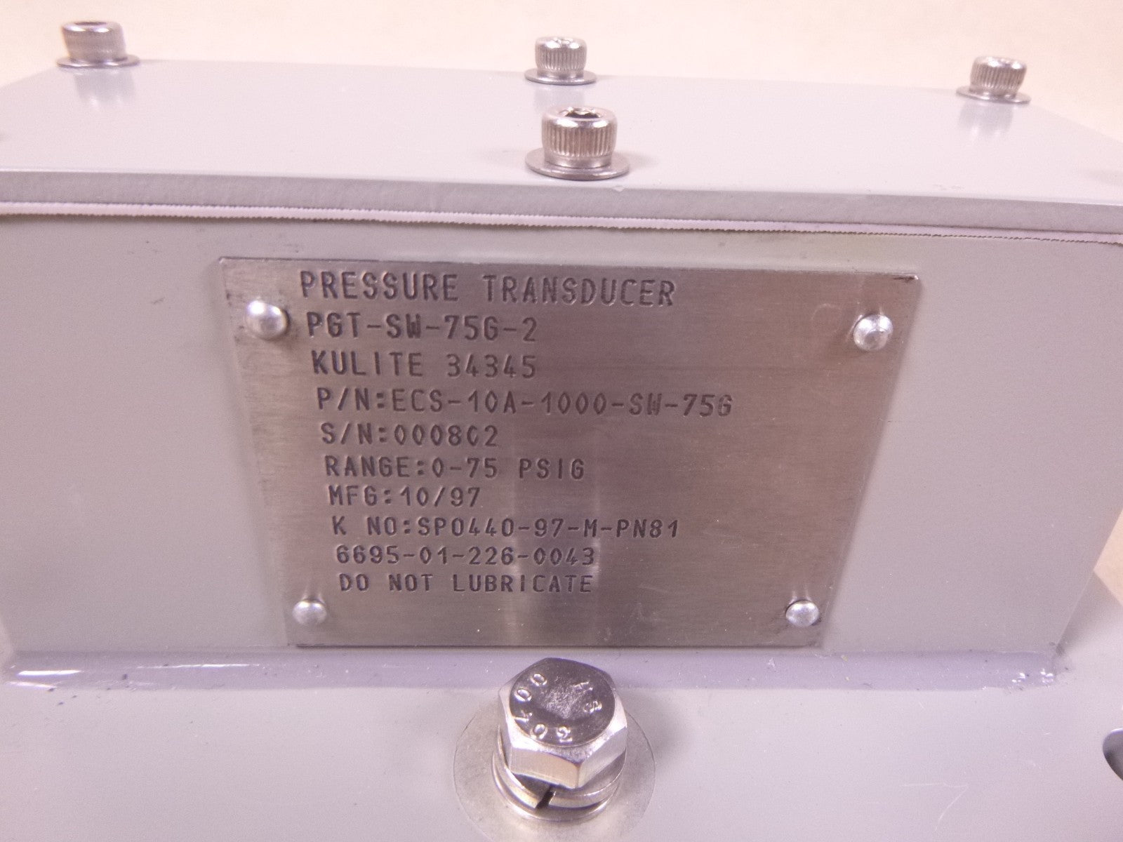 Kulite PGT-SW-75G-2 Pressure Transducer ECS-10A-1000-SW-75G , 6695-01-226-0043