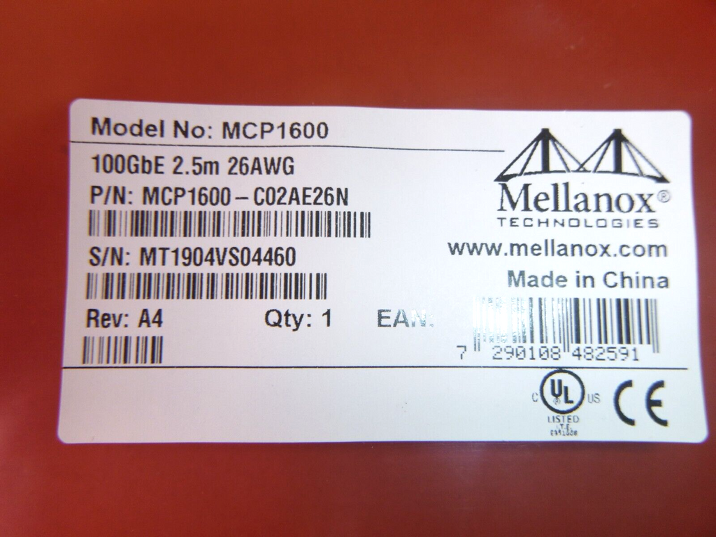 Mellanox 100GbE QSFP28 Direct Attach Copper Cable MCP1600, 2.5M, 26AWG | Electrical MRO Replacement Parts & Components and Commercial Electrical Supplies Company