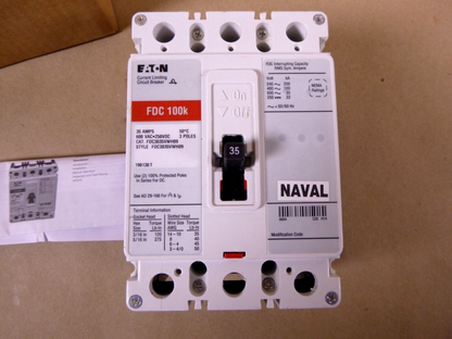 FDC3035VWH09 Eaton Naval F-Frame Circuit Breaker Three-pole, 35A, 600V, 100 kAIC | Electrical MRO Replacement Parts &amp; Components and Commercial Electrical Supplies Company