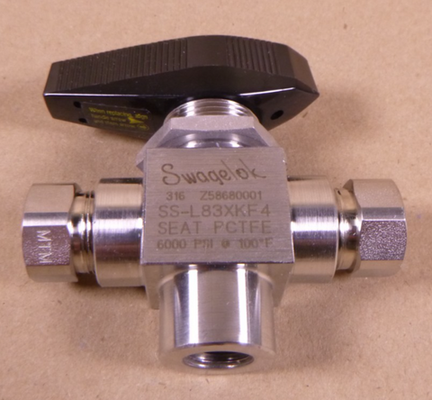 Swagelok SS-L83XKF4 Stainless Steel 316 3-Way Ball Valve 1/4" NPT