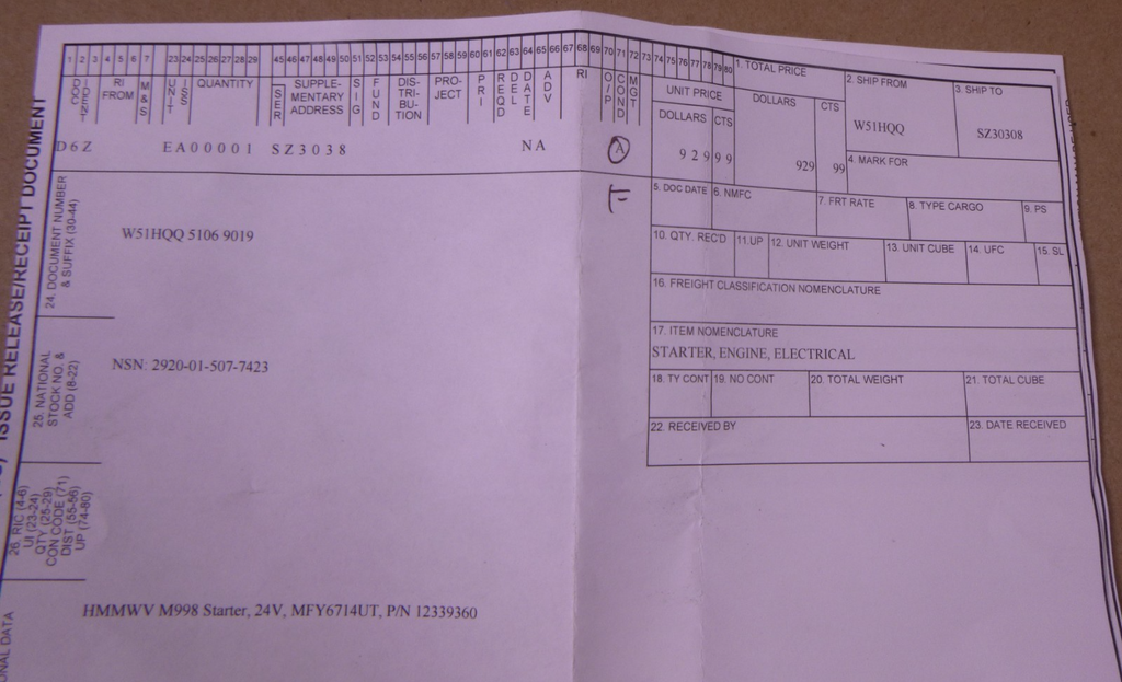 *CORE - UNTESTED* Humvee M998 Starter 6.2L 6.5L Hummer 24V 12339360 2920-01-507-7423 | Genuine HMMWV Replacement Parts and Military Surplus Humvee Parts & Accessories