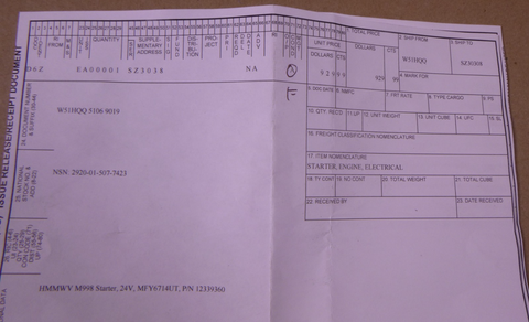 *CORE - UNTESTED* Humvee M998 Starter 6.2L 6.5L Hummer 24V 12339360 2920-01-507-7423 | Genuine HMMWV Replacement Parts and Military Surplus Humvee Parts & Accessories