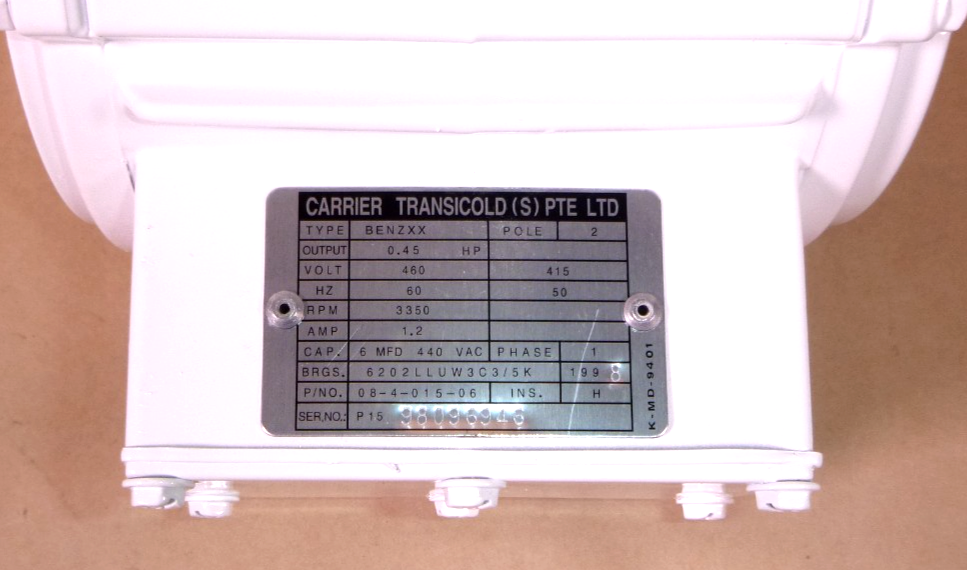 Carrier Transicold Refrigerator Condenser Motor 08-4-015-06, 460V Single Phase