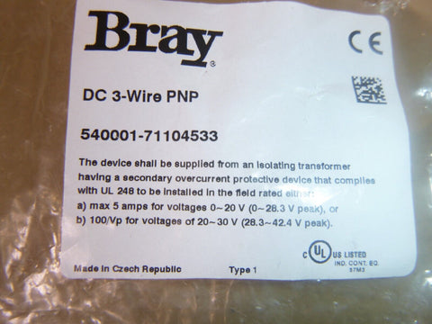 New Bray 540001-71104533 Proximity Sensor DC 3-Wire PNP 10-30VDC