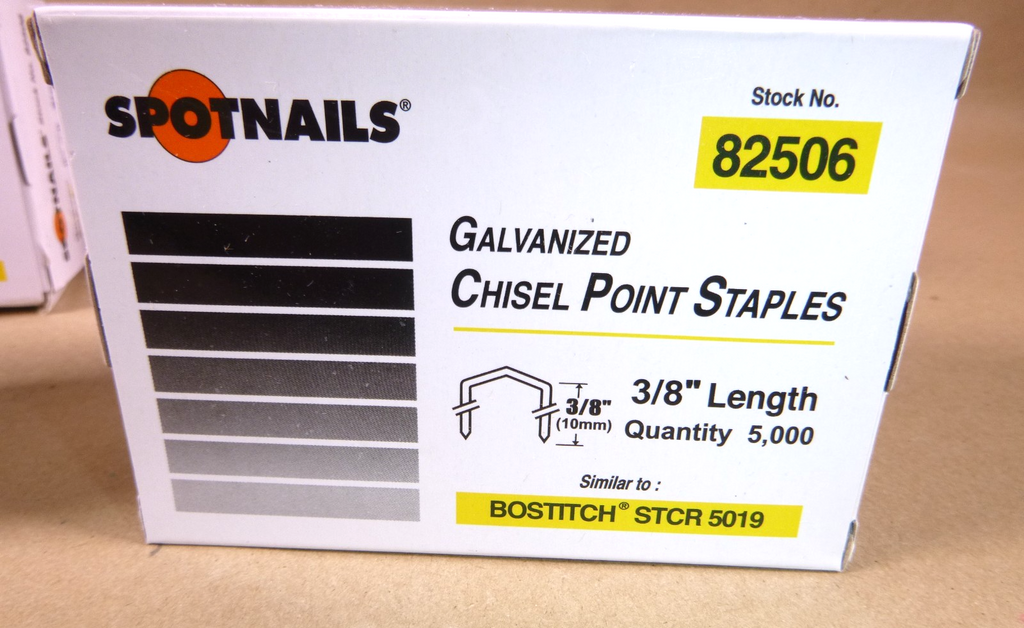 STCR5019 Spot Nails 82506 7/16" Crown Staples, 3/8" Long, 30,000 Pcs | Industrial MRO Tools and Replacement Industrial Equipment Components