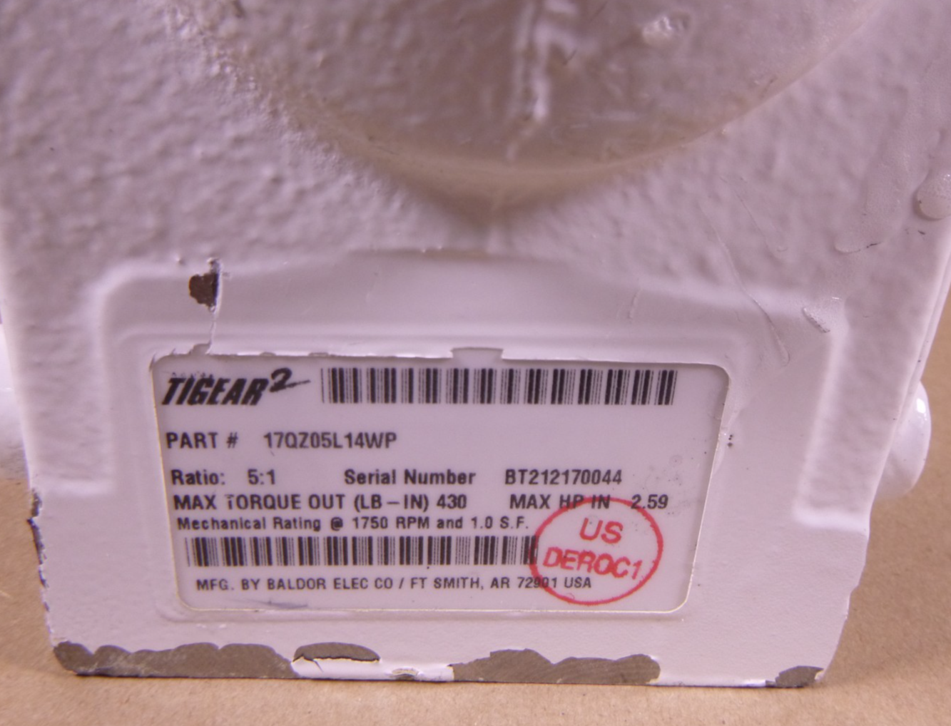 17QZ05L14WP Dodge TIGEAR-2 E-Z KLEEN Reducer 5:1 2.59HP 430IN-LB White | Industrial Electric Motors, Pumps &amp; Parts