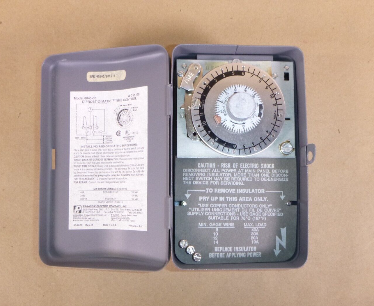 New Paragon 120V 2Hp 40A Defrost Control Commercial Refrigeration Timer 8045-00 | Electrical MRO Replacement Parts &amp; Components and Commercial Electrical Supplies Company