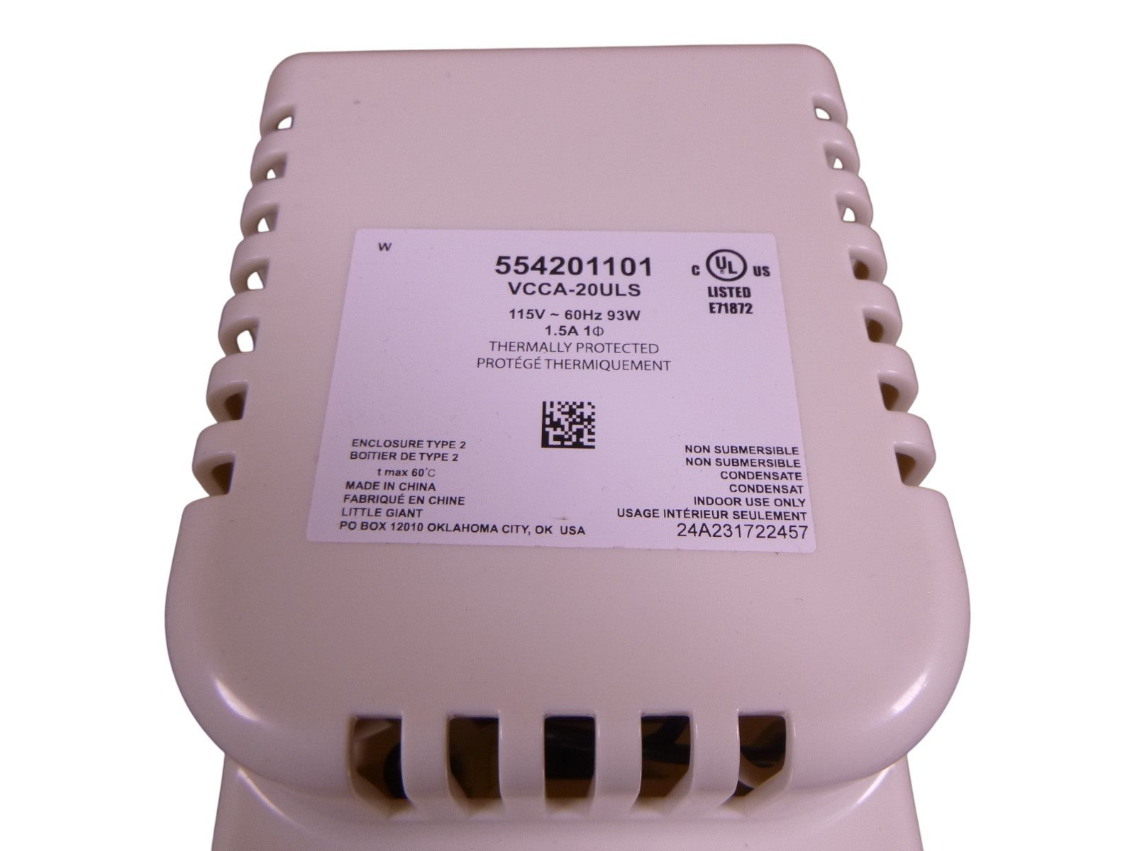 Little Giant VCCA-20ULS Condensate Pump 554201101 | Industrial Electric Motors, Pumps &amp; Parts