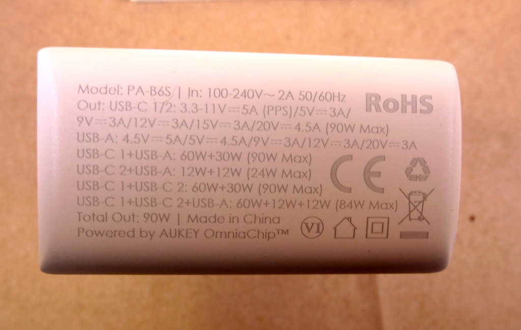 AUKEY PA-B6S Omnia Mix3 GaN 3-Port USB-C USB-A PD High Speed Charger 90W - White | Electrical MRO Replacement Parts & Components and Commercial Electrical Supplies Company