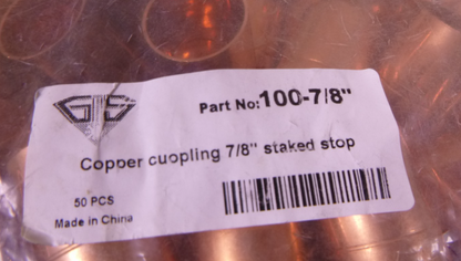 (50 PCS) Copper Coupling 7/8" Staked Stop ACR HVAC Refrigeration Fitting