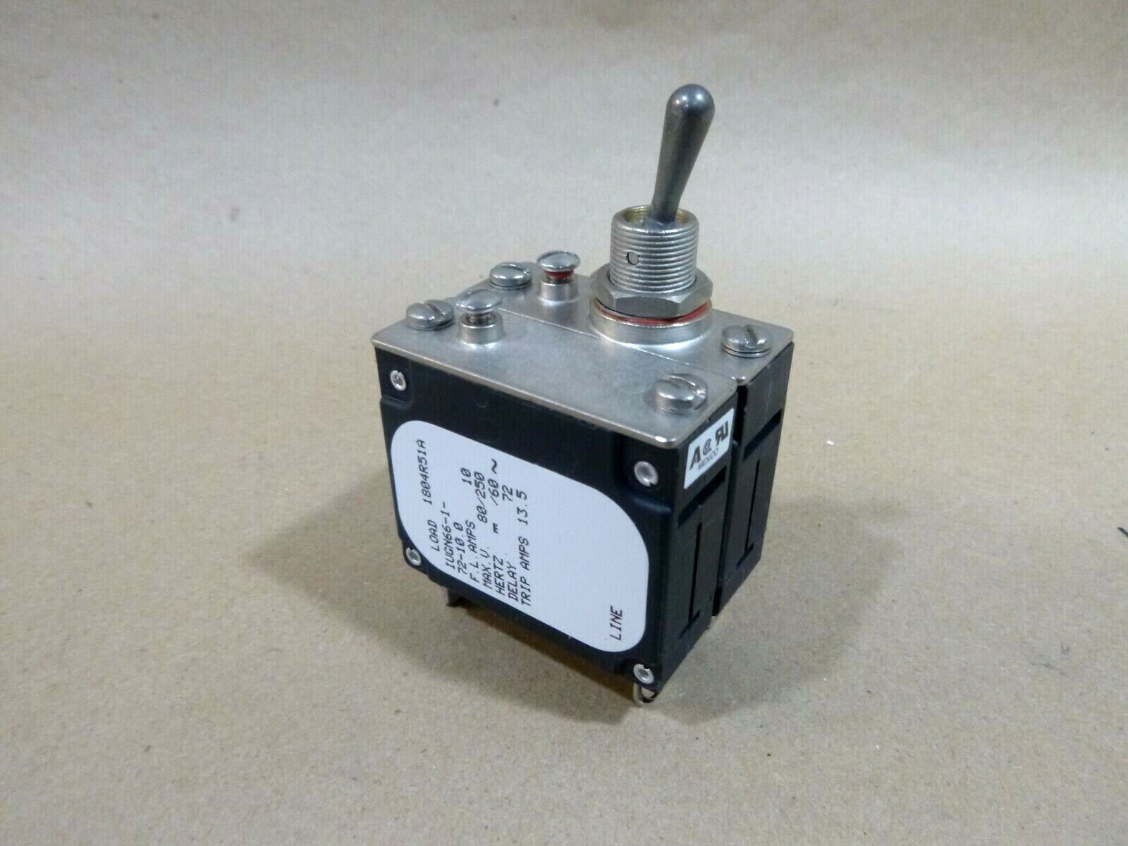 Airpax IUGN66-1-72-10.0 Toggle Circuit Breaker 10A Magnetic / Hydraulic Delay | Electrical MRO Replacement Parts &amp; Components and Commercial Electrical Supplies Company