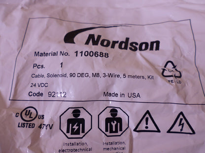 OEM Nordson 1100688 Solenoid Cable 24VDC 90 Deg M8 3-Wire 5 Meters | Industrial MRO Replacement Parts, Manufacturing Machine Parts &amp; Components, Heavy Equipment Parts Supplier