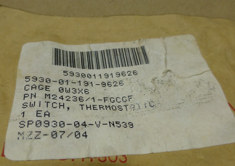 M24236/1-FGCGF THERMOSTATIC SWITCH , 5930-01-191-9626 | Electrical MRO Replacement Parts & Components and Commercial Electrical Supplies Company