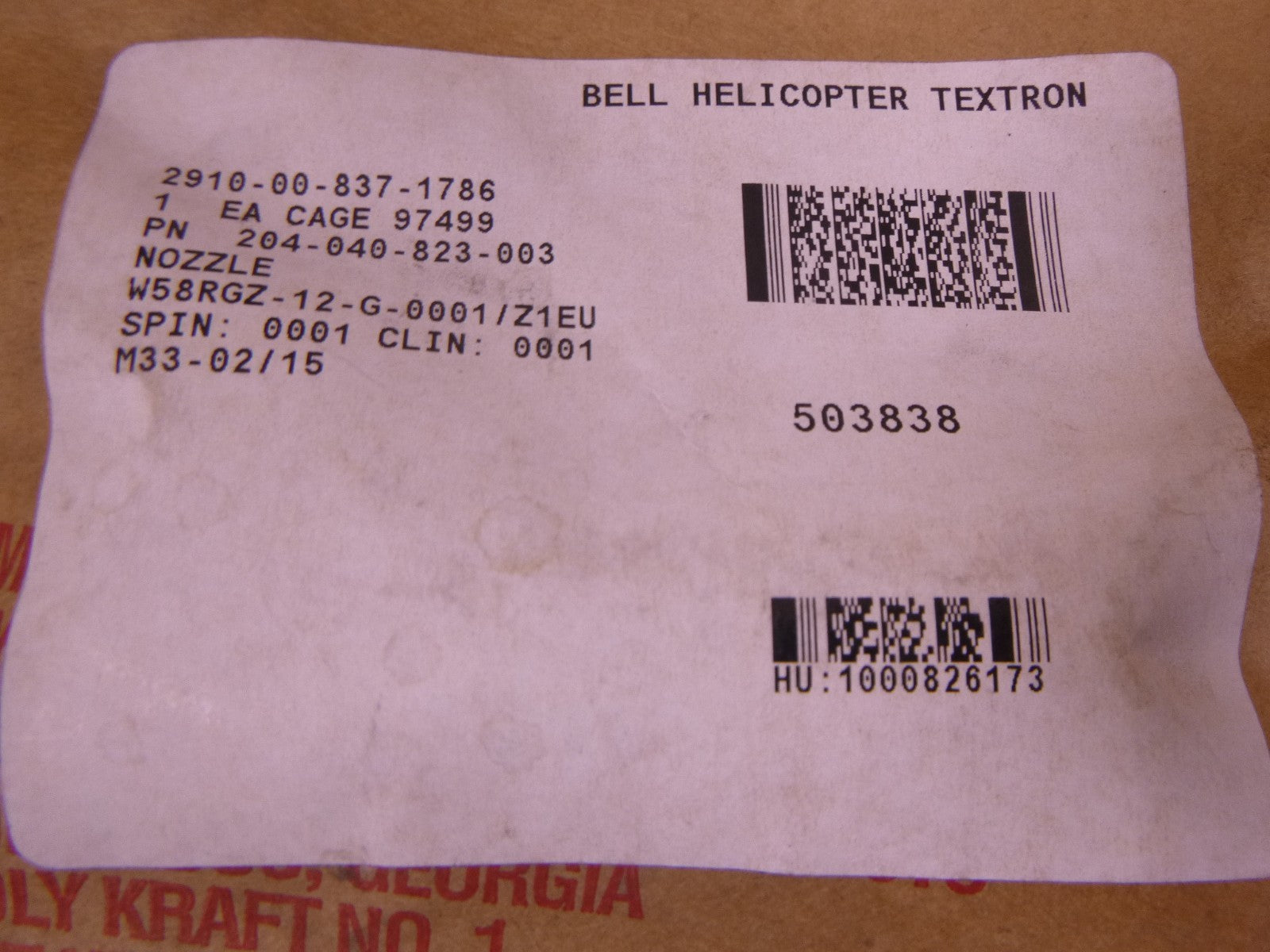 Return Nozzle Valve 204-040-823-3, 2910-00-837-1786 (Lot of 2 Pcs.)