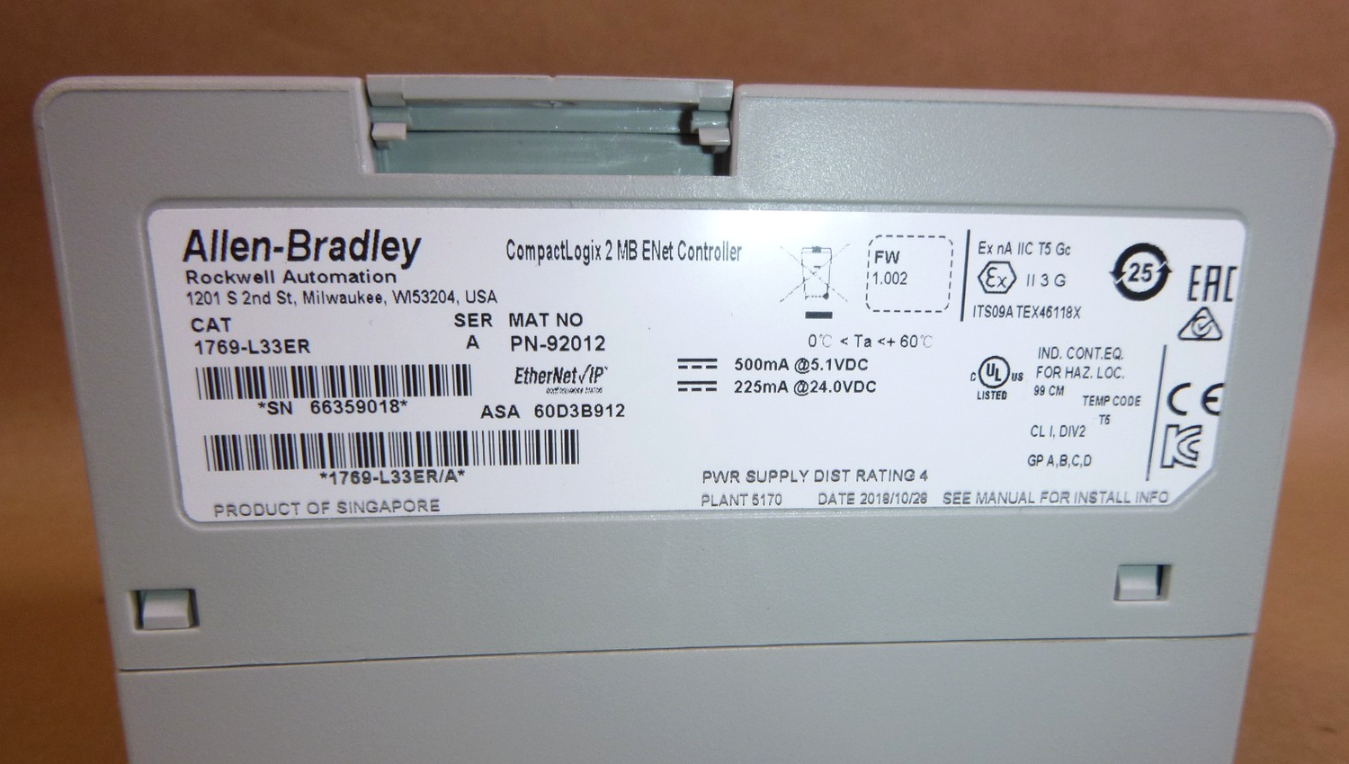 Allen-Bradley 1769-L33ER With CompactLogix Power Supply 1769-PB2 (New No Box)