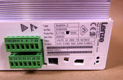 USED 33.8204_E Lenze Inverter 3 Phase 2.2 KW 9.5 Amp 0-230 Volt 0-480 Hz | Electrical MRO Replacement Parts &amp; Components and Commercial Electrical Supplies Company