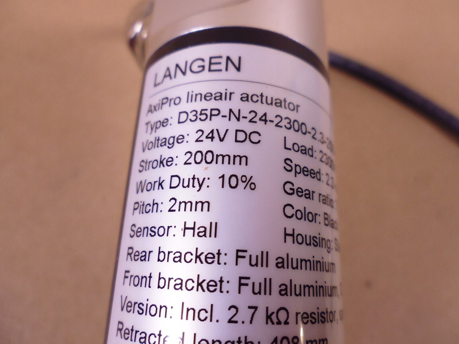 Langen 00275183 AxiPro Linear Actuator D35 200mm 24VDC 2300N 7:1 2.3mm/s | Industrial MRO Replacement Parts, Manufacturing Machine Parts &amp; Components, Heavy Equipment Parts Supplier