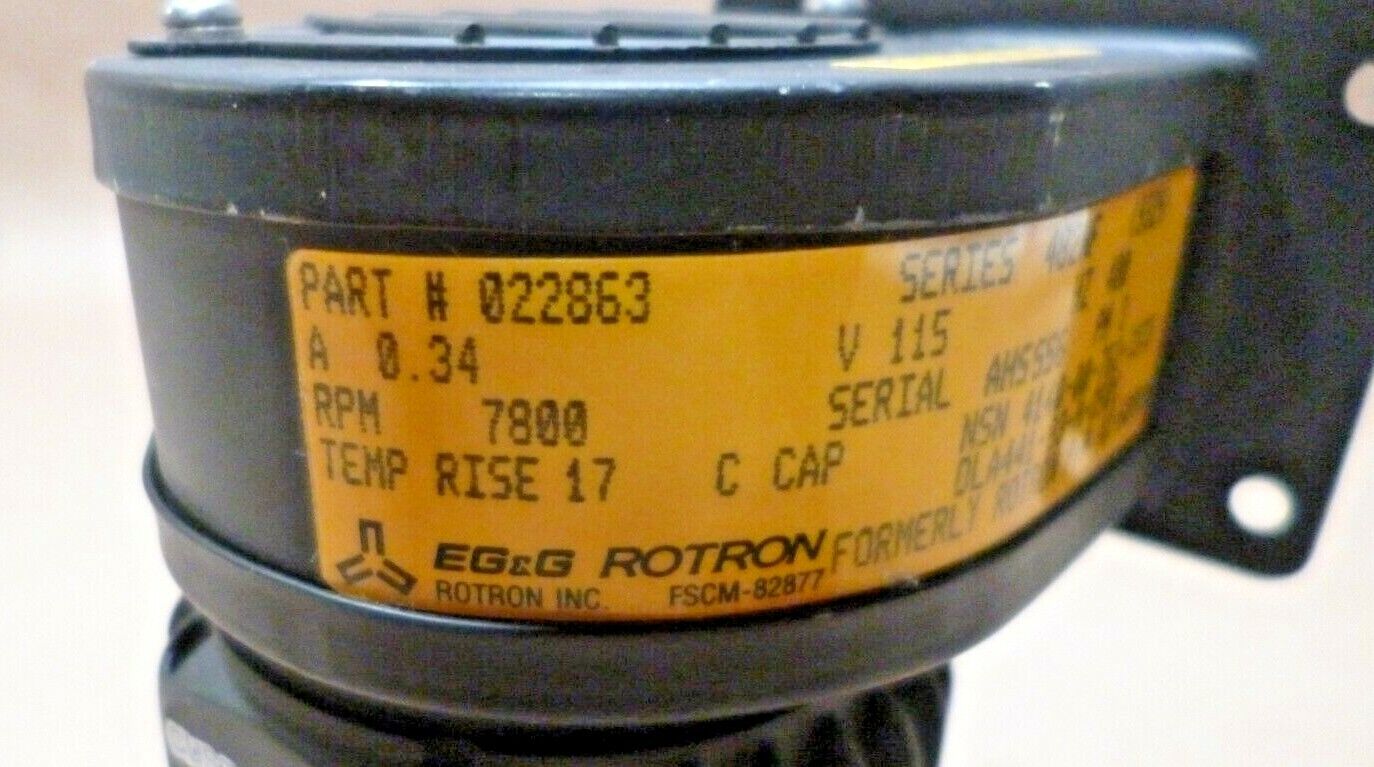EG &amp; G ROTRON 022863 DUPLEX CENTRIFUGAL BLOWER 7800 RPM 400Hz 4140-00-762-7373 | Industrial Electric Motors, Pumps &amp; Parts