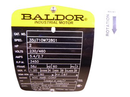 Baldor 2HP Equivalent JM3555, Jet Pump Motor 230/460 , 3450 RPM , 3 Phase , 56J