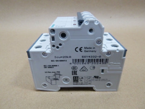 Siemens Circuit Breaker 5SY43-MCB-D32, 5SY4332-8, 32 Amp 3 Pole Din Rail Mount