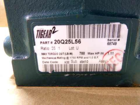 DODGE 20Q25L56 TIGEAR-2 REDUCER 25:1 Ratio, 2" CD, Left Hand Output, 1.1 Hp | Industrial Electric Motors, Pumps & Parts