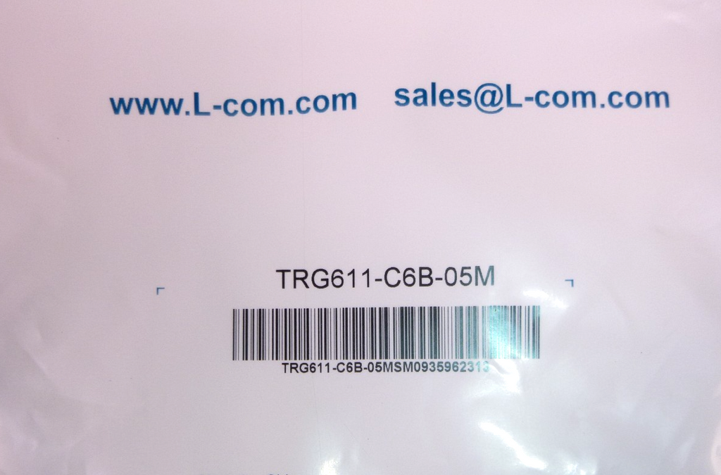 TRG611-C6B-05M L-COM Network Cable, IP67, M12 Receptacle, RJ45 Plug, 8 Pos, 0.5m | Electrical MRO Replacement Parts & Components and Commercial Electrical Supplies Company