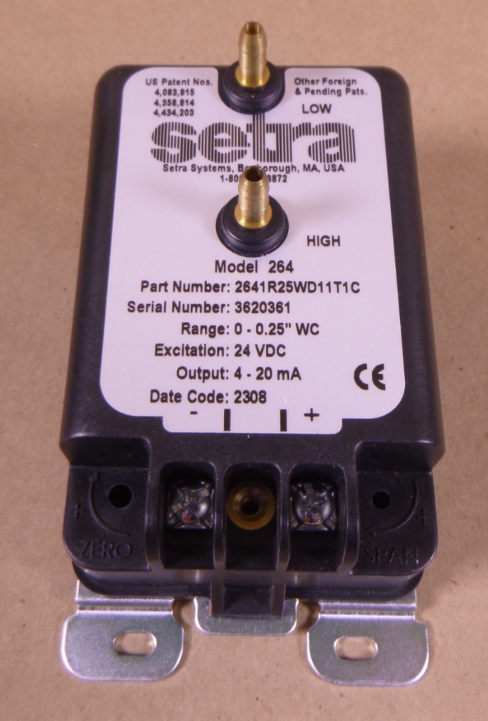 Setra 2641R25WD11T1C Transmitter 24VDC 0-0.25"WC 4-20mA , Model 264 | Electrical MRO Replacement Parts & Components and Commercial Electrical Supplies Company