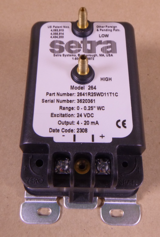 Setra 2641R25WD11T1C Transmitter 24VDC 0-0.25"WC 4-20mA , Model 264 | Electrical MRO Replacement Parts & Components and Commercial Electrical Supplies Company