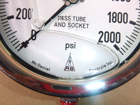 Liquid Filled Pressure Gauge 2000 PSI 6” Dial Stainless Steel McDaniel Controls