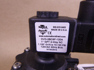 NITRA DVD-2BC6F-120A Solenoid Valve, 2-way, 2-position, N.C, 1" NPT, 120 V.