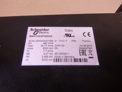 BMH1003P32A2A Schneider 3-Phase Servo Motor 480Vrms 2.7kW 6000RPM 10-Pole | Industrial Electric Motors, Pumps &amp; Parts