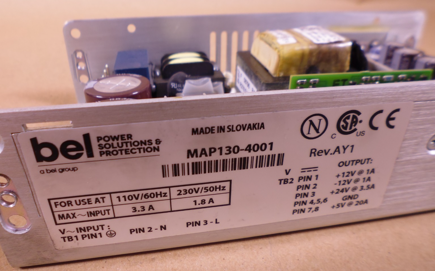 Bel Power Solutions 130W 4-Output AC-DC Open Frame Power Supply MAP130-4001 | Electrical MRO Replacement Parts &amp; Components and Commercial Electrical Supplies Company