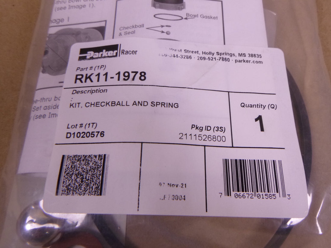 Parker Racor RK11-1978 Checkball And Spring Kit For 900/1000 Turbine Filter | Industrial MRO Replacement Parts, Manufacturing Machine Parts &amp; Components, Heavy Equipment Parts Supplier