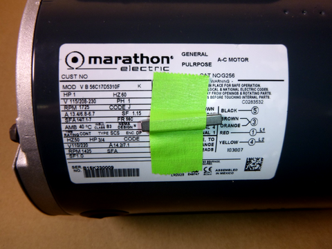 Single Phase 1 HP Marathon Electric Motor 1725 RPM 56C Face Mount 115/230V | Industrial Electric Motors, Pumps & Parts