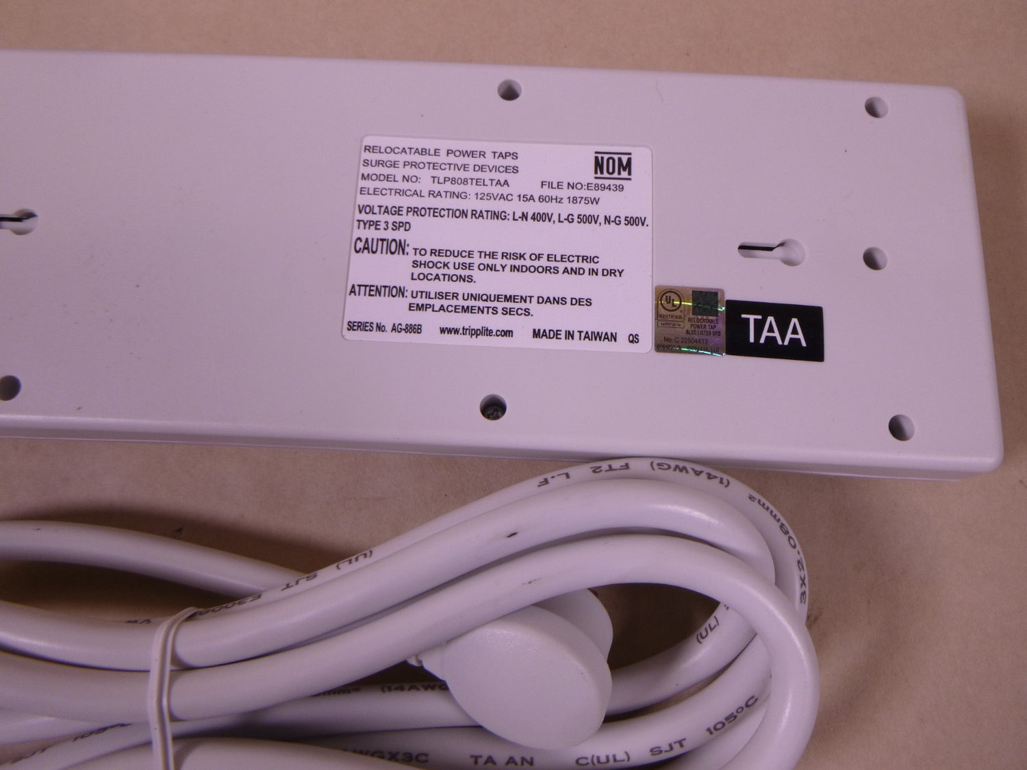 Tripp Lite TLP808TELTAA 8-Outlet Power Strip Surge Protector + Telephone Lines