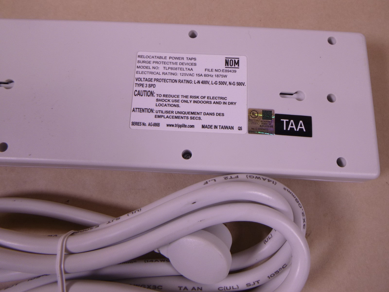 Tripp Lite TLP808TELTAA 8-Outlet Power Strip Surge Protector + Telephone Lines