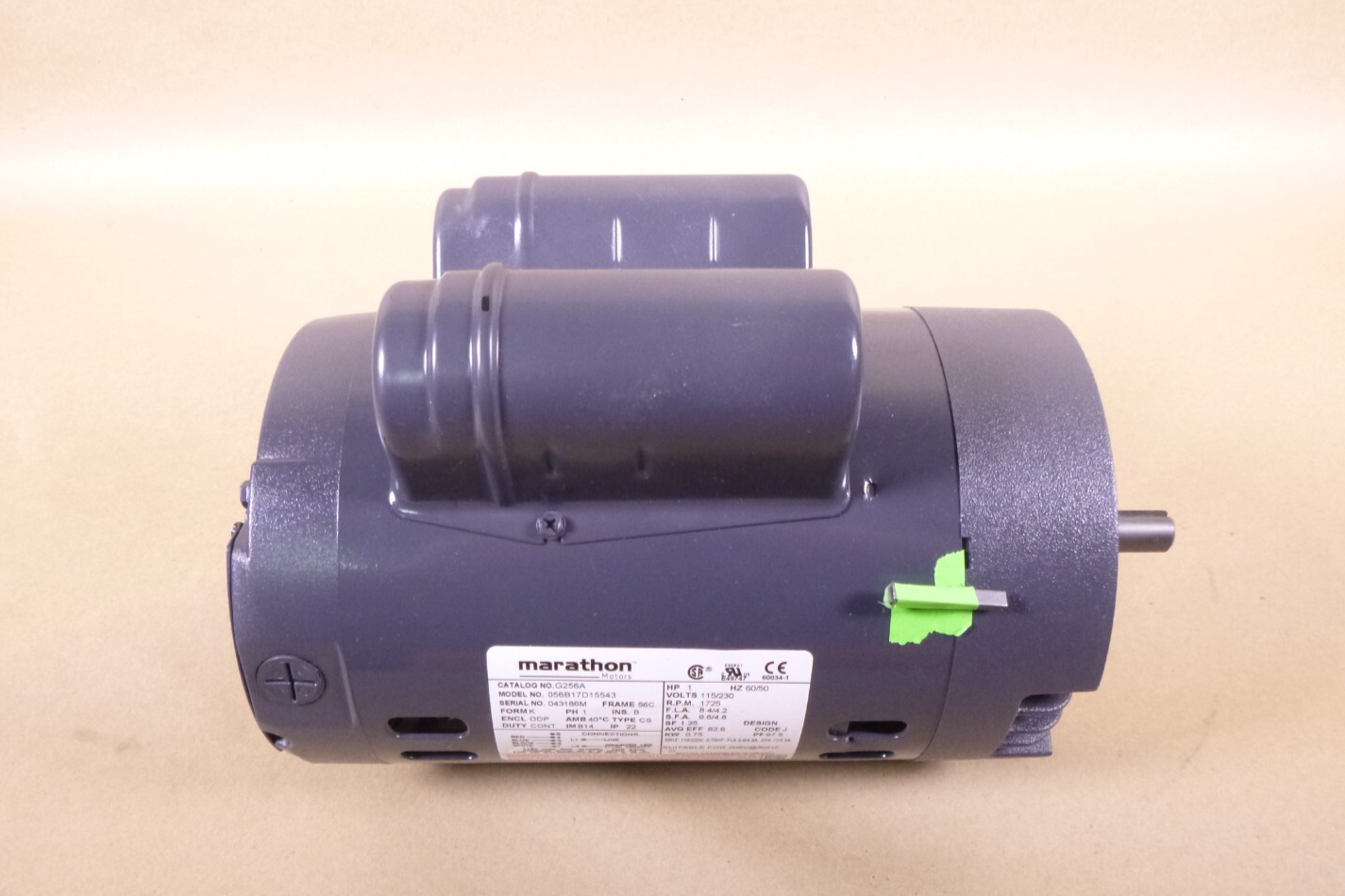 New 1 HP Marathon Electric Motor 1725 RPM 56C Face Mount 115/230V Single Phase | Industrial Electric Motors, Pumps &amp; Parts