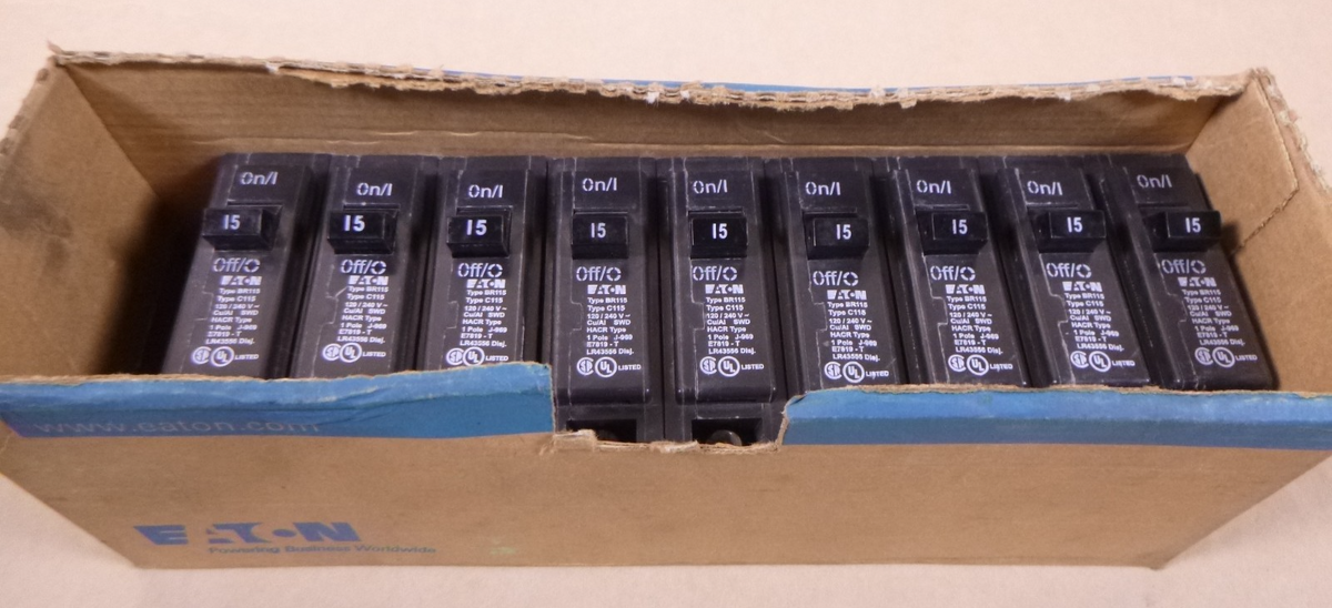 (Lot Of 9) NOS Eaton BR115 Circuit Breaker 15A 1-Pole 120/240V C115 | Electrical MRO Replacement Parts &amp; Components and Commercial Electrical Supplies Company